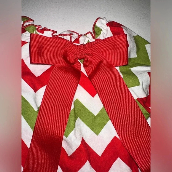 Lolly Wolly Doodle Red Green White Chevron Christmas Dress size 12 Months - Picture 3 of 7